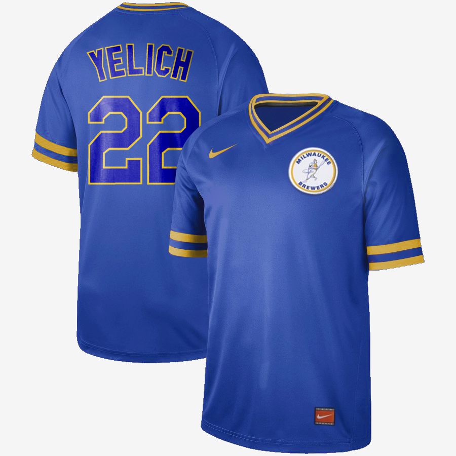 Men Milwaukee Brewers #22 Yelich Blue Nike Cooperstown Collection Legend V-Neck MLB Jersey